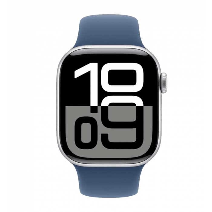 Apple Watch Series 10 42mm Silver Aluminum Case with Denim Sport Band - S/M (MWWA3)