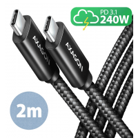Cable AXAGON BUCM2-CM20AB USB-C-USB-C 2.0, 2m, PD 240W 5A, Black