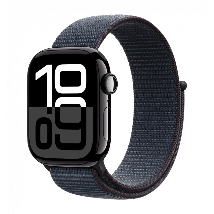 Apple Watch Series 10 42mm Jet Black Aluminum Case with Ink Sport Loop  (MWWG3)