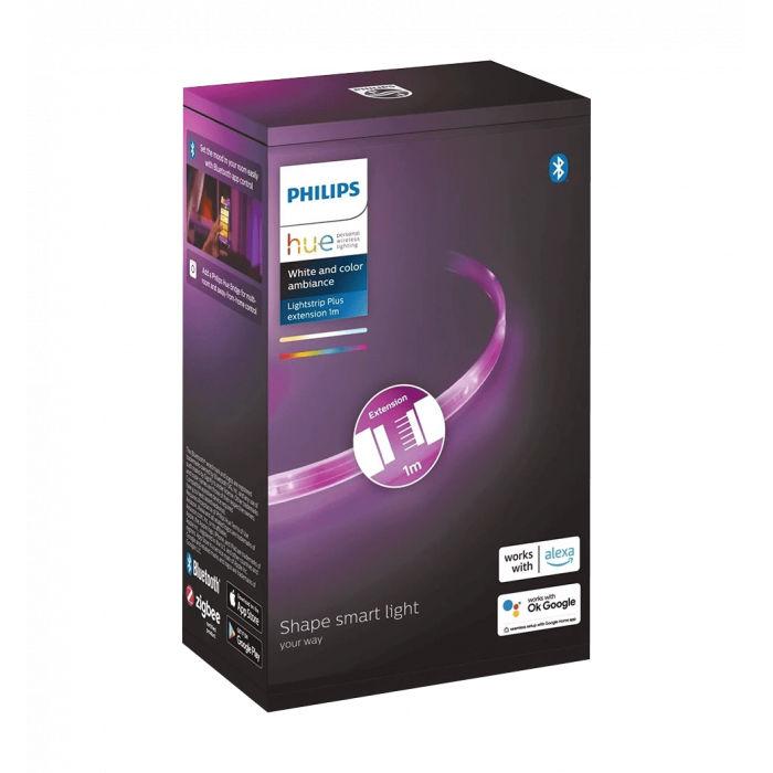 Стрічка світлодіодна розумна Philips Hue Plus, 0.5W(20Вт), 2000K-6500K, RGB, ZigBee, димування, подовжувач, 1м (929002269201)