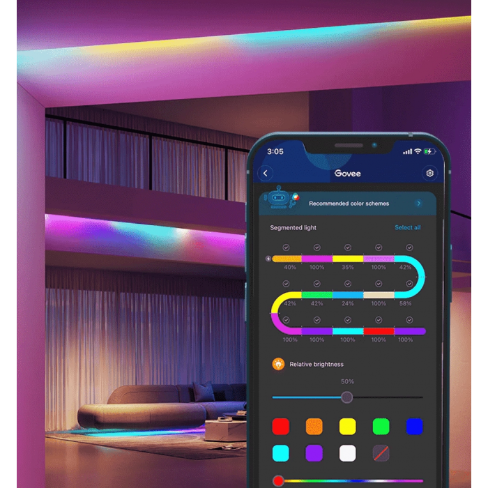 Стрічка світлодіодна розумна Govee H618С LED Strip Ligh, 10м, RGBIC, WI-FI/Bluetooth, білий (H618C3D1)