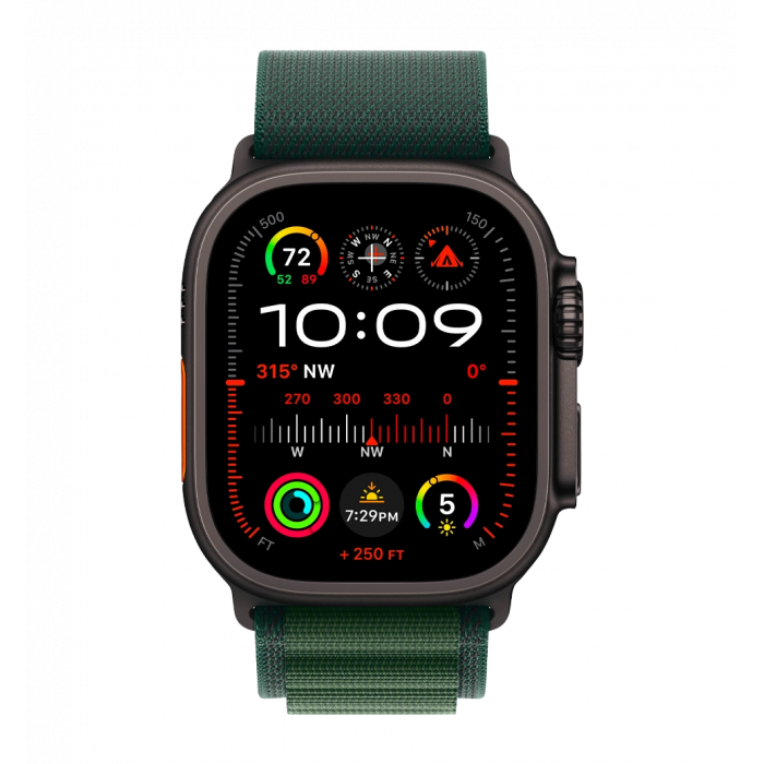 Apple Watch Ultra 2 49mm GPS + LTE Black Titanium Case with Dark Green Alpine Loop Medium (MX4R3)