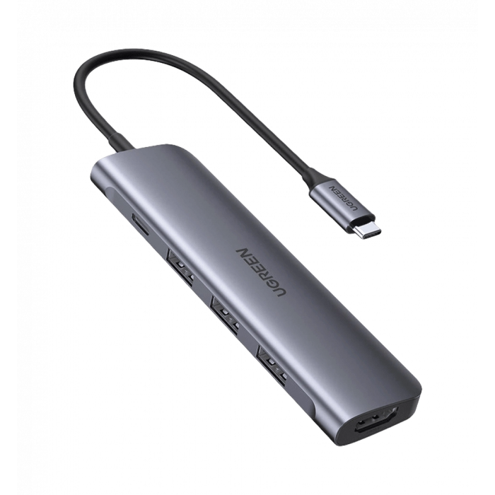 Хаб UGREEN CM136 5-in-1 USB Type-C to HDMI + 3xUSB 3.0 + PD Power Converter Space Gray (50209)