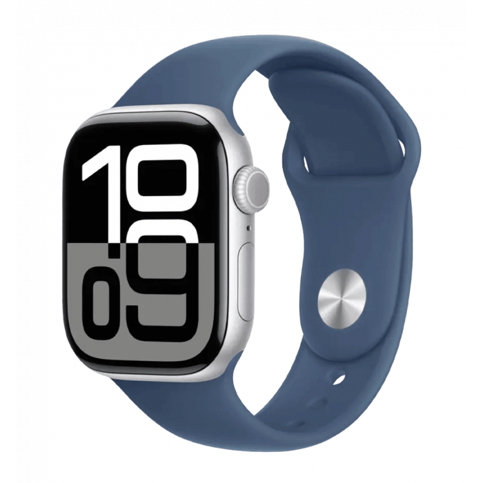 Apple Watch Series 10 42mm Silver Aluminum Case with Denim Sport Band - S/M (MWWA3)