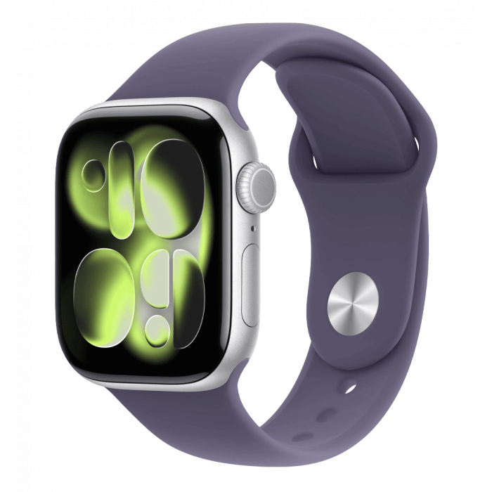 Apple Watch Series 11 GPS 46mm Silver Aluminium Case with Purple Fog Sport Band - M/L (MEVA4)