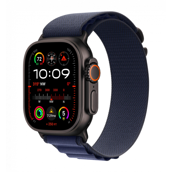 Apple Watch Ultra 2 49mm GPS + LTE Black Titanium Case with Navy Alpine Loop Small (MYTF3, MYPW3)
