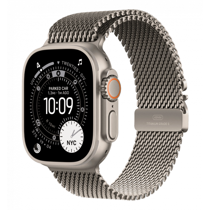 Apple Watch Ultra 3 GPS + Cellular 49mm Natural Titanium Case with Natural Titanium Milanese Loop - Small (MEWW4)