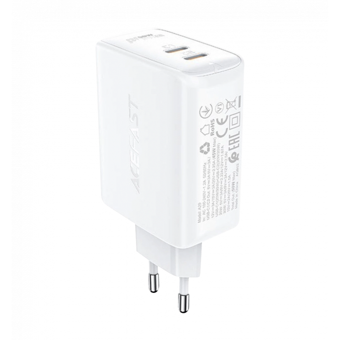 Адаптер Acefast A29 GaN 50W (2 Type-C) (white)