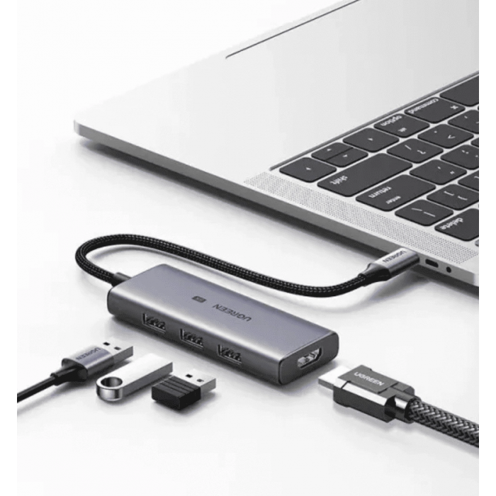 Хаб UGREEN CM500 4-in-1 USB Type-C to 3xUSB 3.0 + HDMI Multifunction Adapter Space Gray (50629)