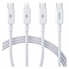 Кабель Benks D46 3in1 USB A toType-C*2 ,Lighting White (60W)
