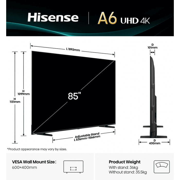 Телевізор HISENSE 85A6Q