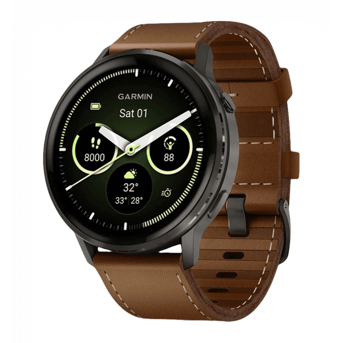 Smart watch Garmin Venu 4 45 mm Slate with Brown Leather Band (010-03014-03)