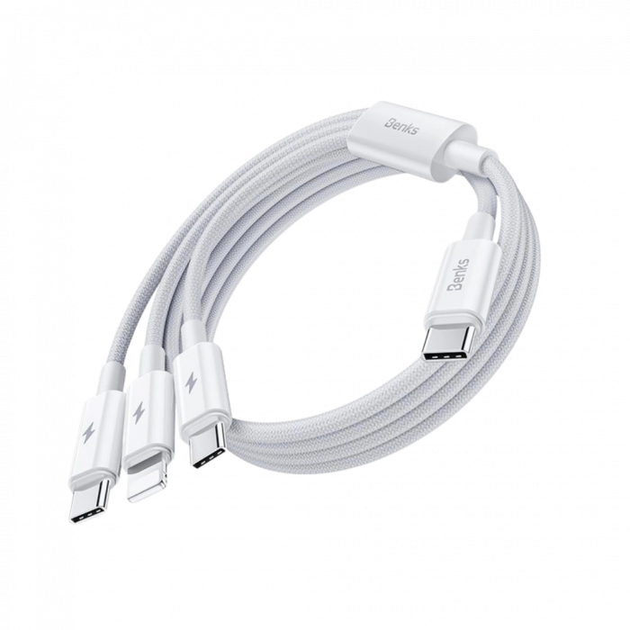 Кабель Benks D46 3in1 USB A toType-C*2 ,Lighting White (60W)