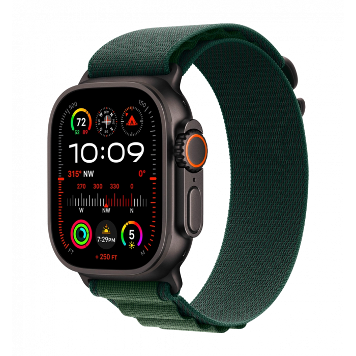 Apple Watch Ultra 2 49mm GPS + LTE Black Titanium Case with Dark Green Alpine Loop Medium (MX4R3)
