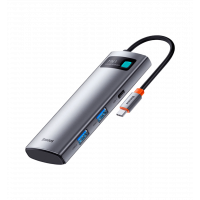 Hub Baseus Metal Gleam Series 7-in-1 (2xUSB3.0 + 4KHD + Type-C + Type-C PD+ TF + SD) (gray) (WKWG020113)