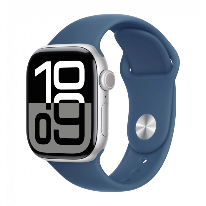 Apple Watch Series 10 46mm Silver Aluminum Case with Denim Sport Band - M/L (MWWM3)