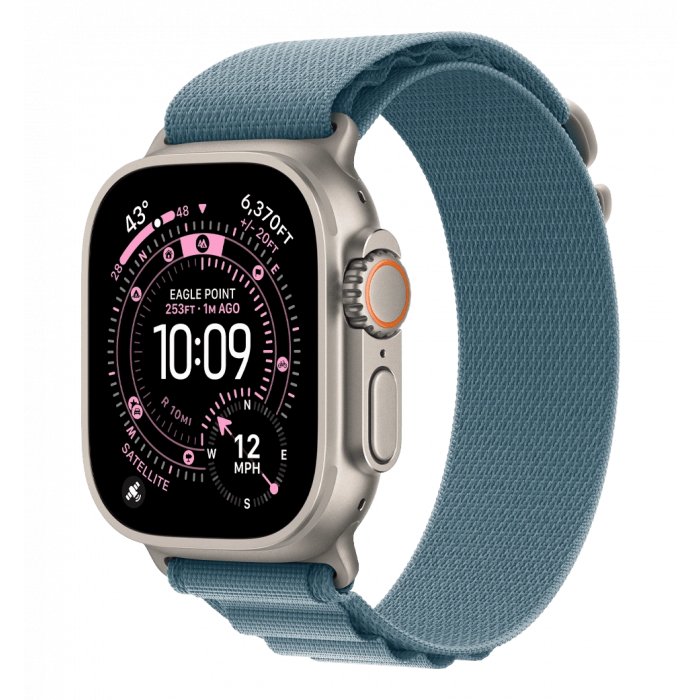 Apple Watch Ultra 3 GPS + Cellular 49mm Natural Titanium Case with Light Blue Alpine Loop - Medium (MEWM4)