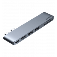 Хаб UGREEN CM380 Dual USB-C — HDMI+2xUSB 3.0 A+TF/SD+USB-C гнездовой конвертер Space Grey (80856)