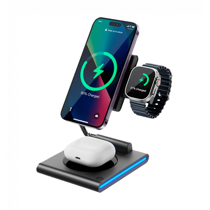 Беспроводная зарядка WIWU [Wi-W023] 3in1 Foldable Series (Grey)