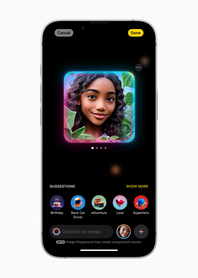 Редактор Image Playground отображается на iPhone 16e.